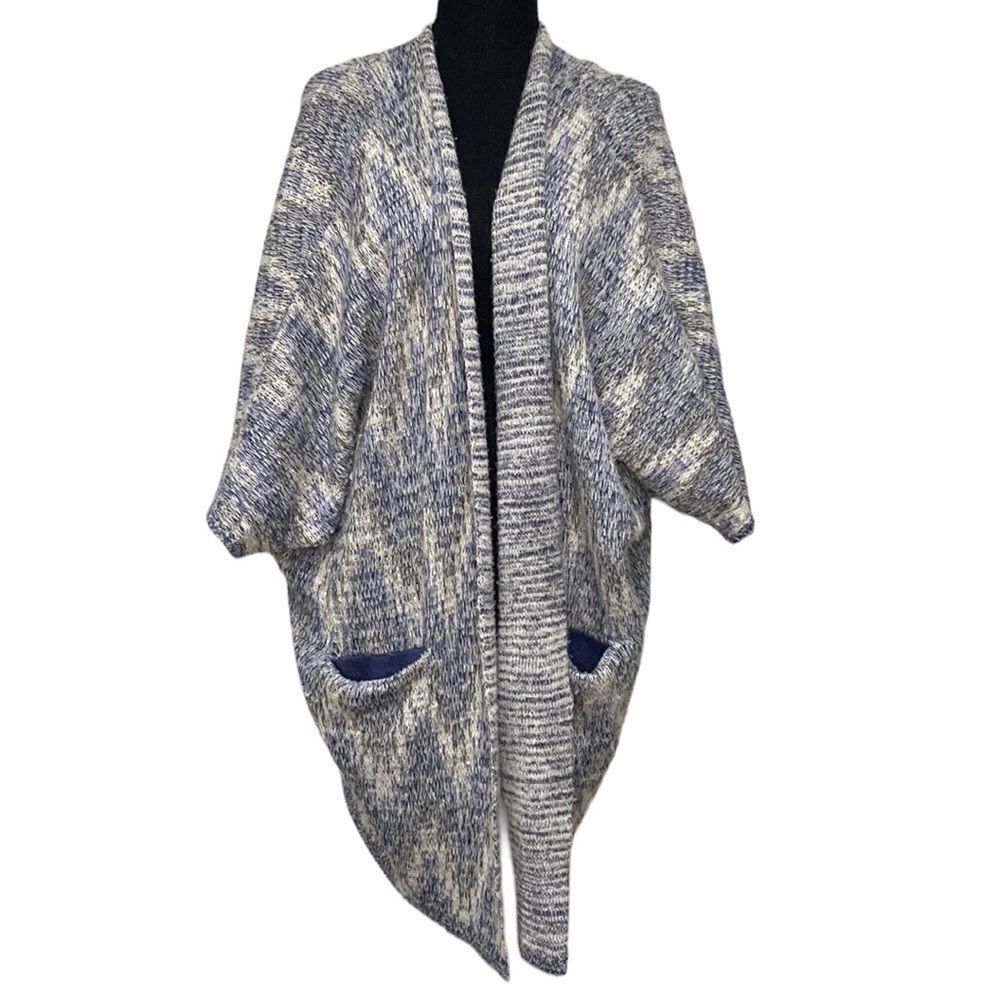 Lucky Brand wool blend blue/white/gray cardigan with metallic threads